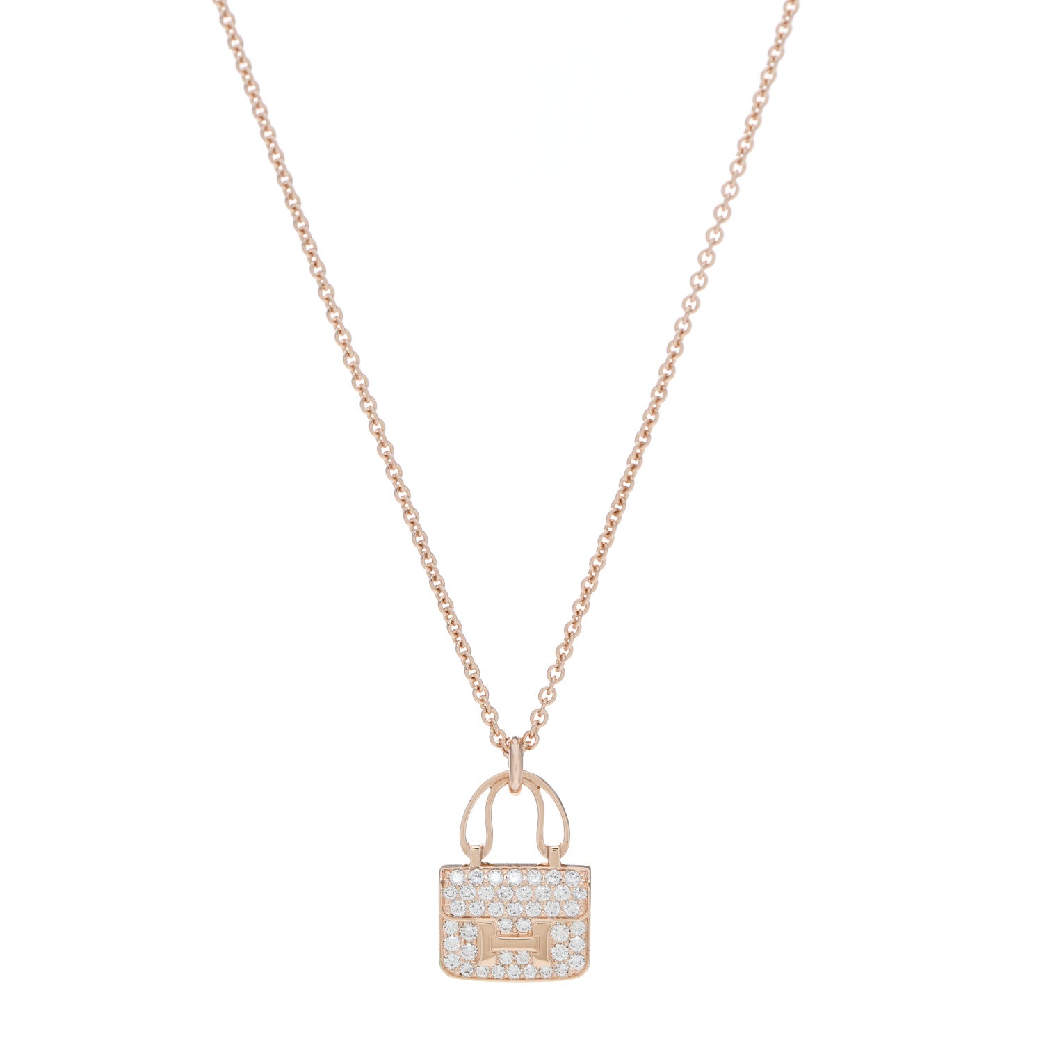 Hermes 18K Rose Gold Diamond Constance Amulettes Pendant Necklace 1 of 6