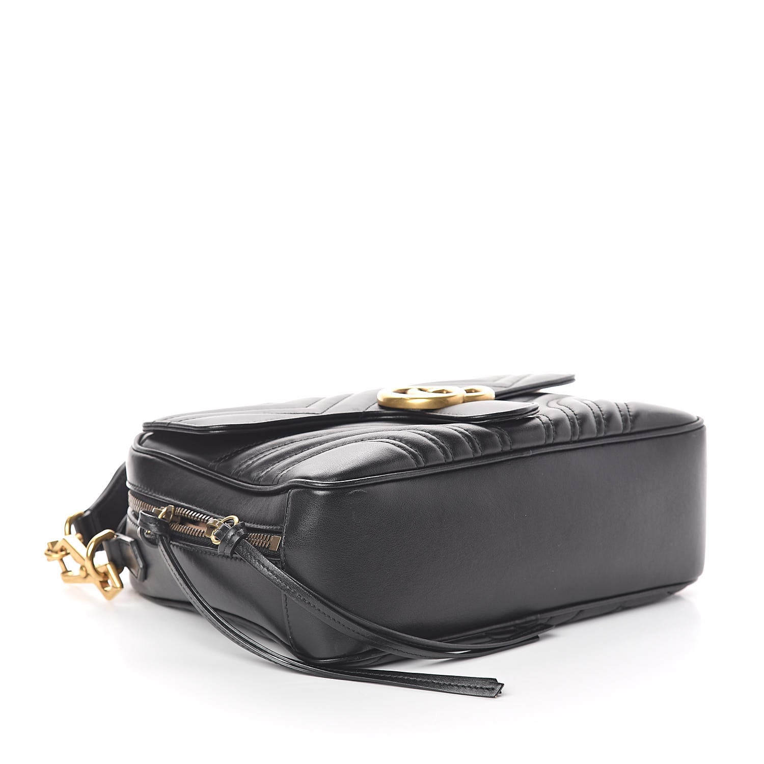 Gucci Calfskin Matelasse Sylvie Web Small GG Marmont Top Handle Shoulder Bag Black 4 of 10