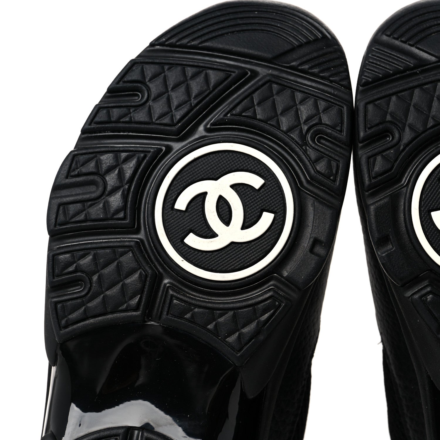 Chanel Mesh Suede Grained Calfskin Womens CC Sneakers 36.5 Black White 6 of 8