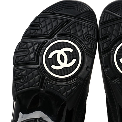 Chanel Mesh Suede Grained Calfskin Womens CC Sneakers 36.5 Black White 6 of 8