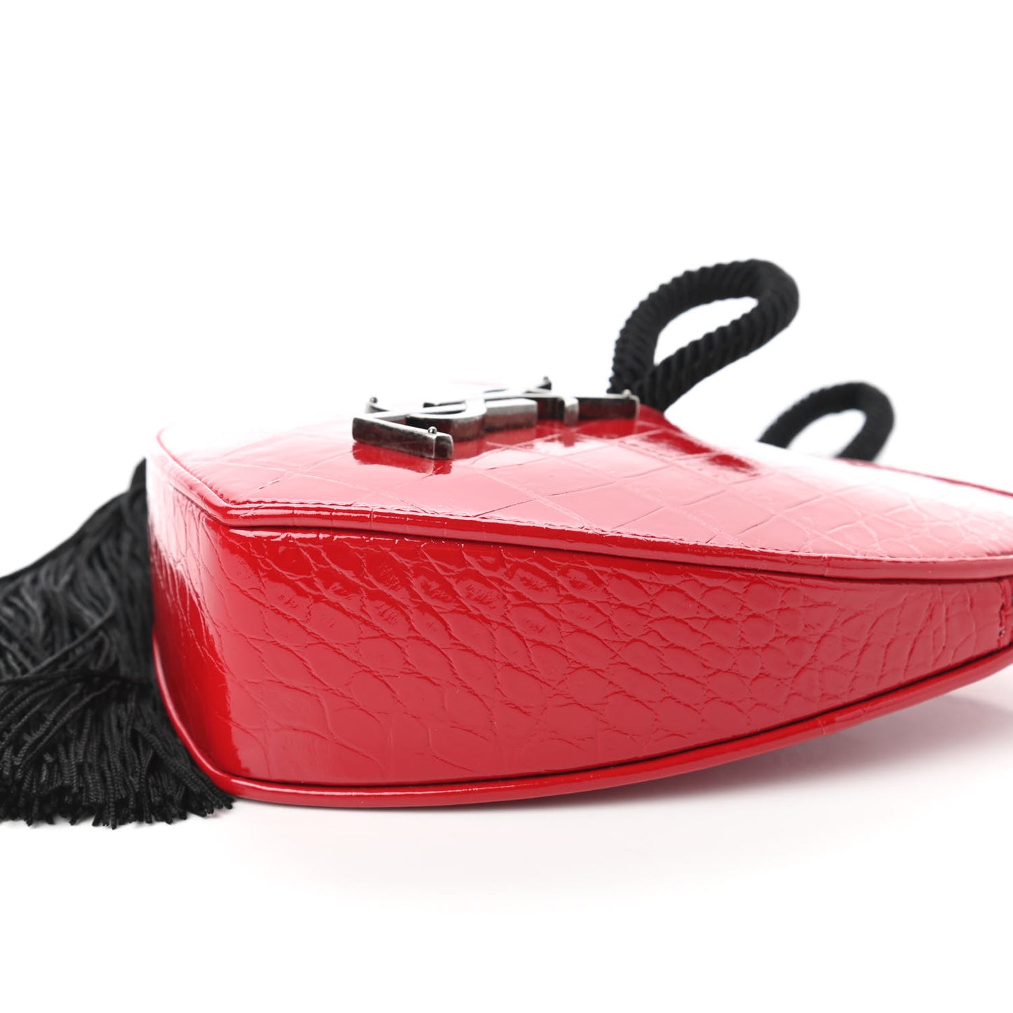 Patent Crocodile Embossed Sac Coeur Heart Shaped Clutch Red