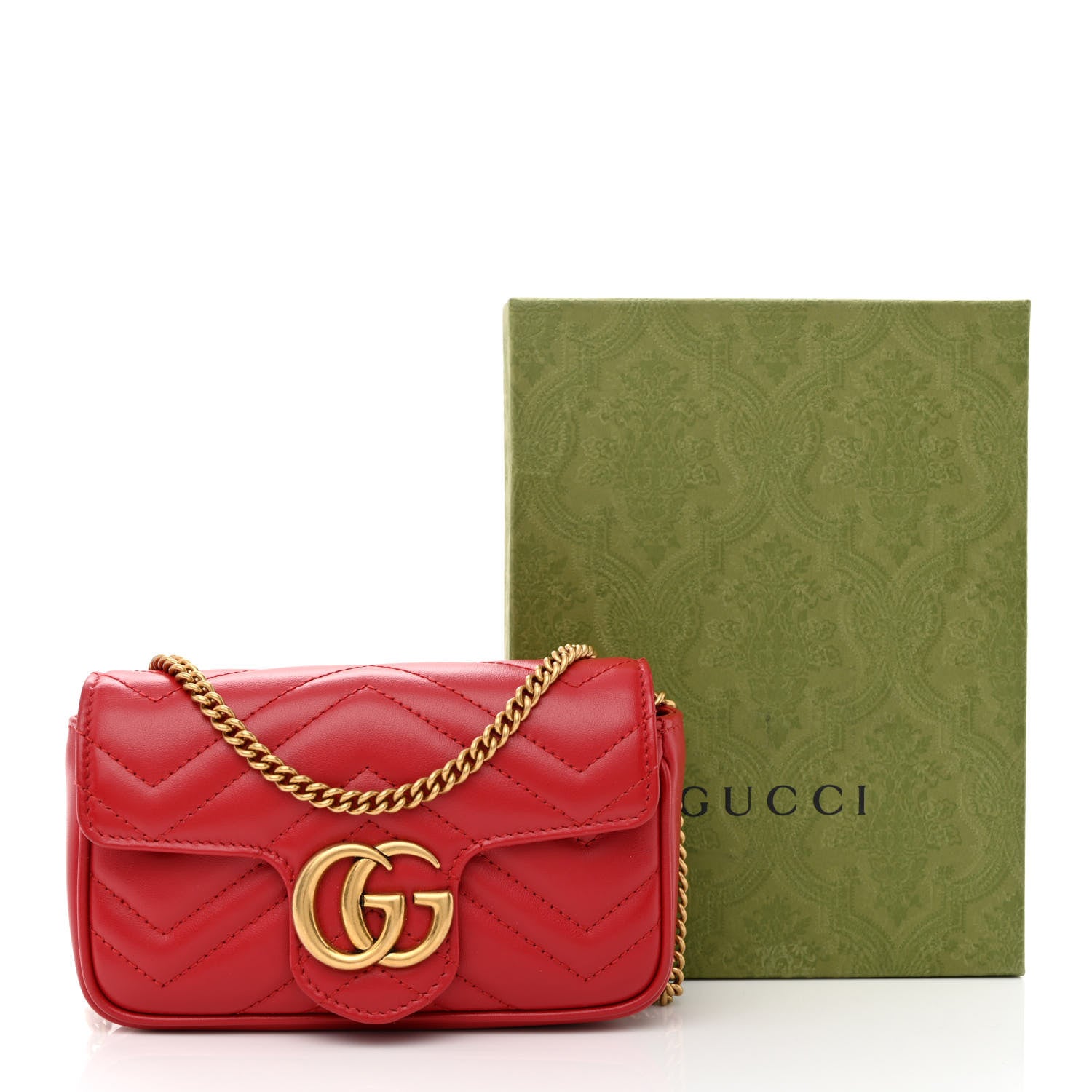 Gucci Calfskin Matelasse Super Mini GG Marmont Shoulder Bag Hibiscus Red 11 of 11