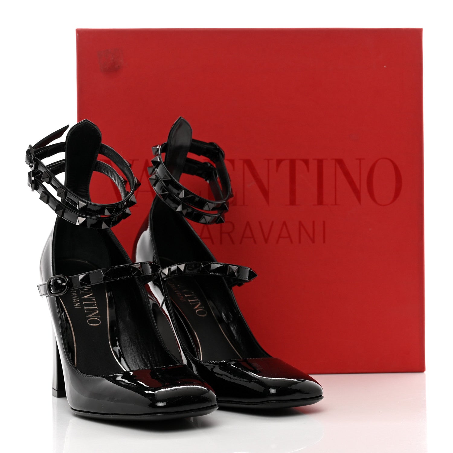 Valentino Garavani Patent Monochrome Rockstud Tan-Go Ankle Strap Pumps 37 Black 9 of 9