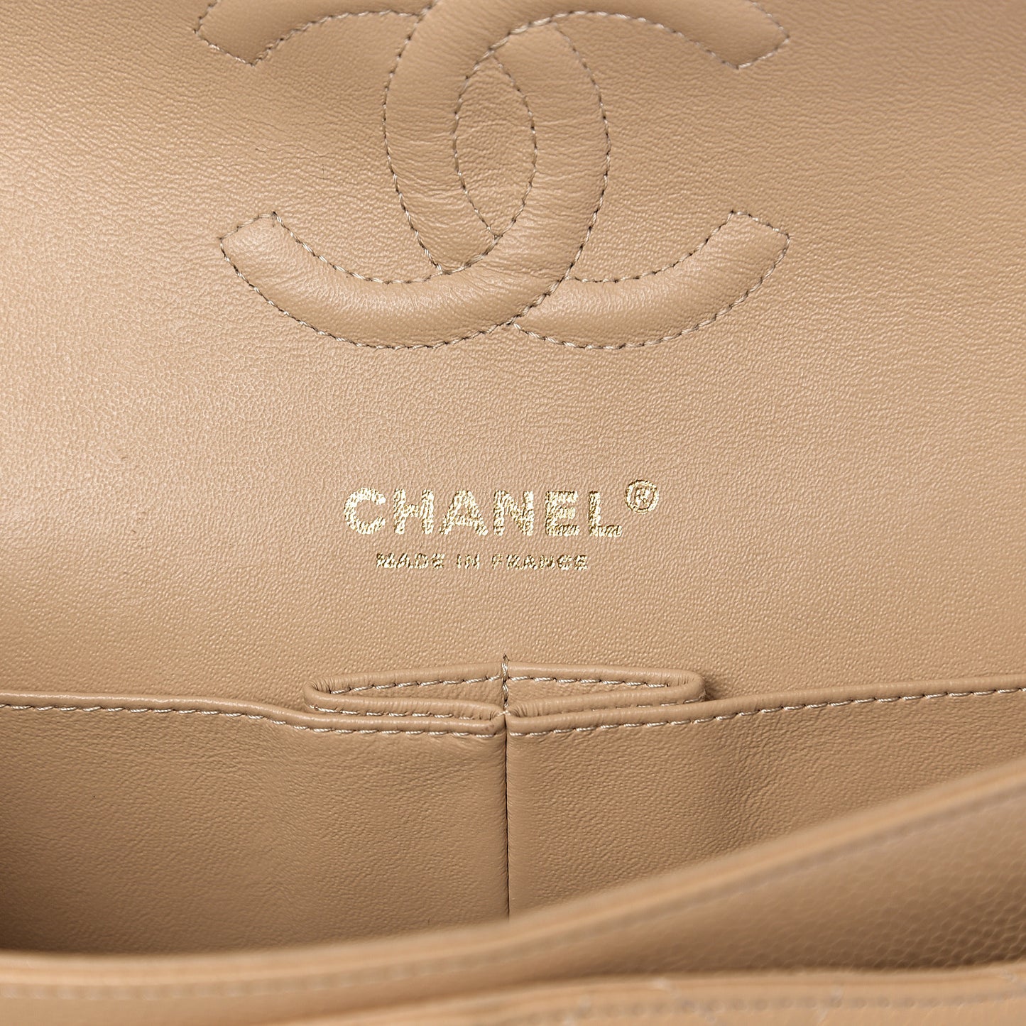 Caviar Quilted Medium Double Flap Beige Clair