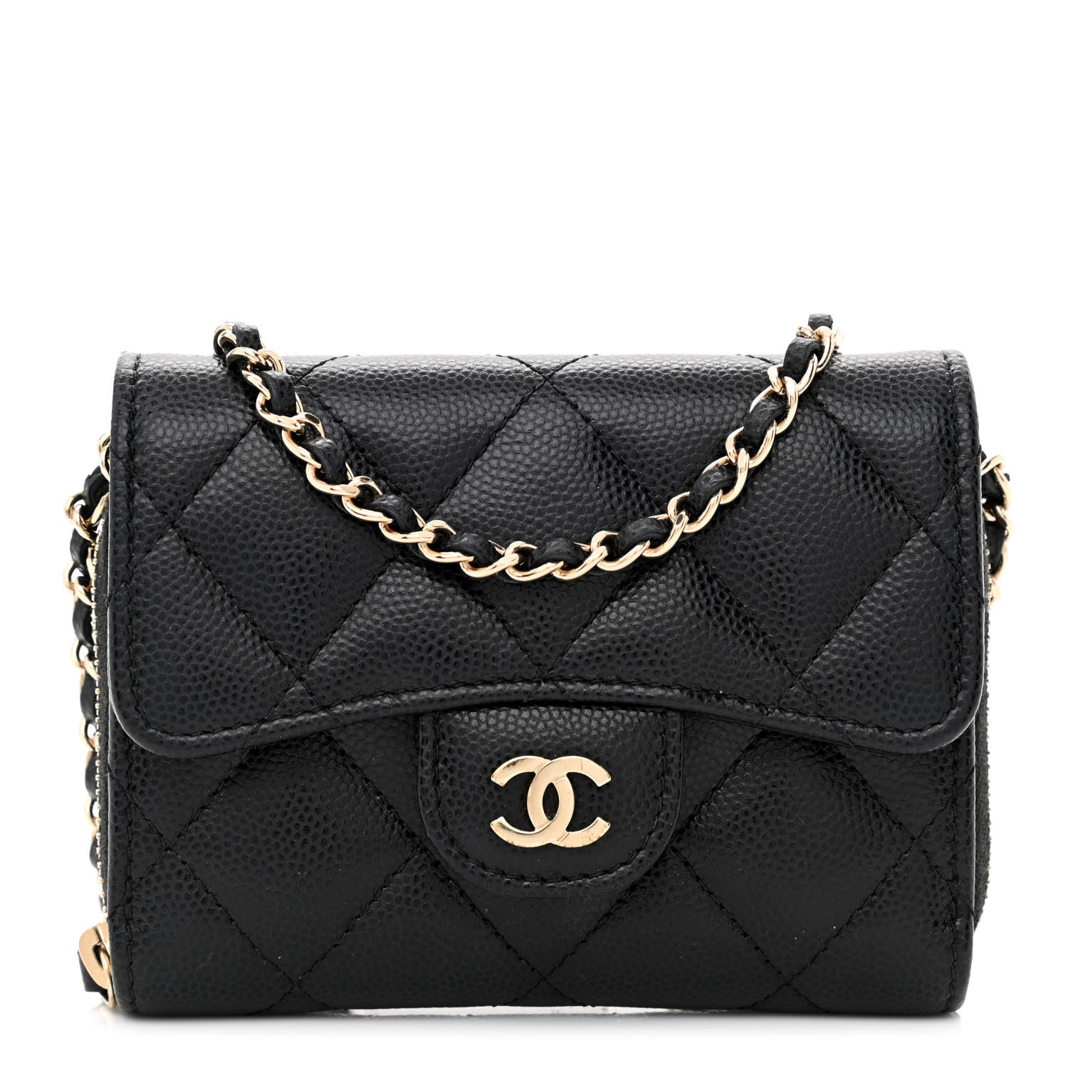 Chanel Caviar Quilted Flap Zip Card Holder On Chain Black 1 of 11