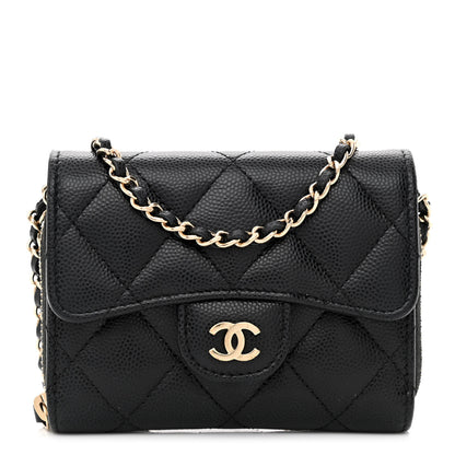 Chanel Caviar Quilted Flap Zip Card Holder On Chain Black 1 of 11