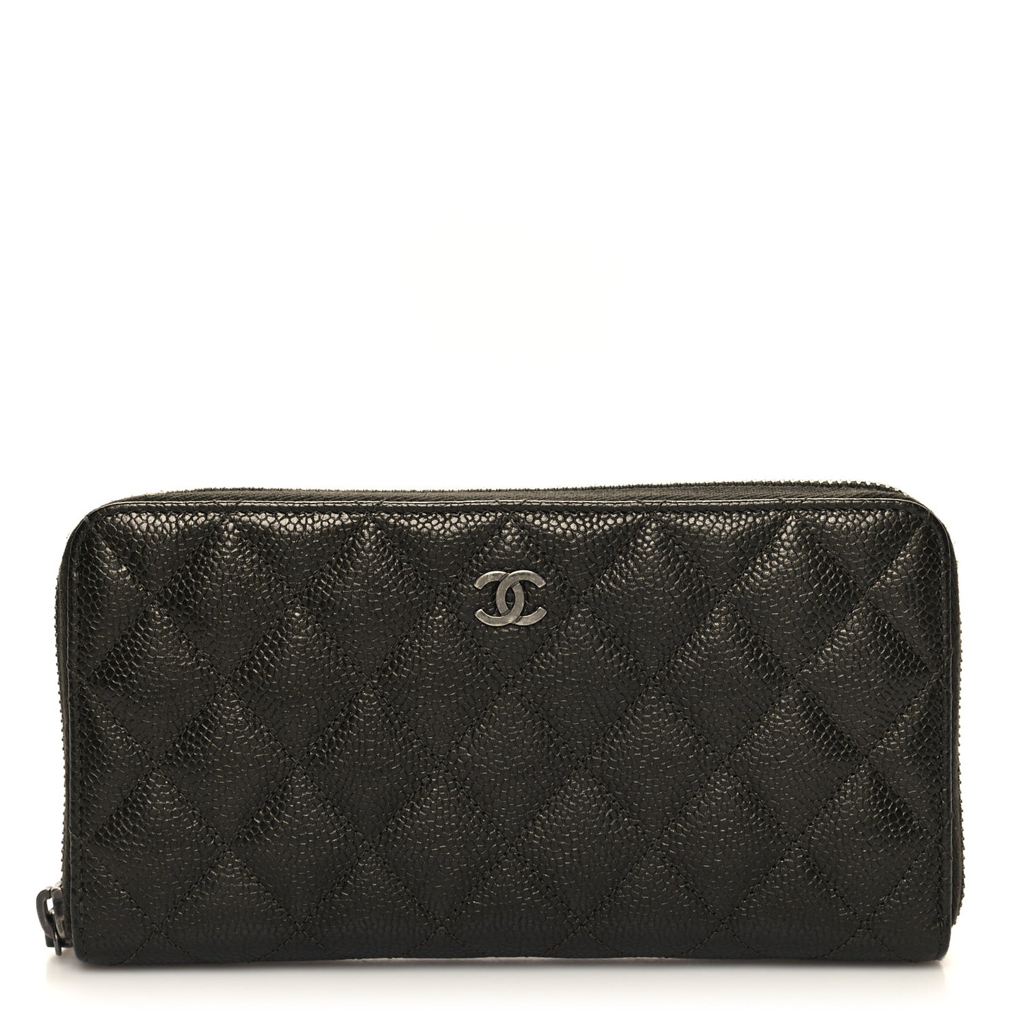Caviar Quilted Large Gusset Zip Around Wallet Dark Charcoal