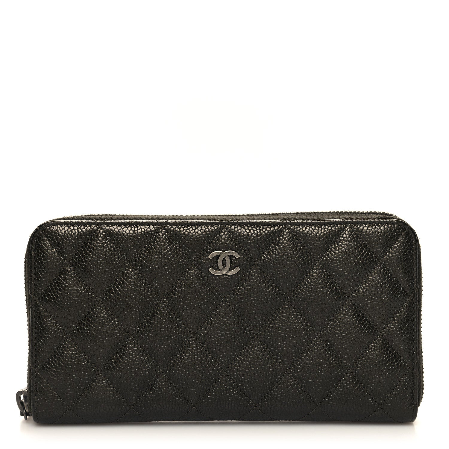 Chanel Caviar Quilted Large Gusset Zip Around Wallet Dark Charcoal 1 of 10