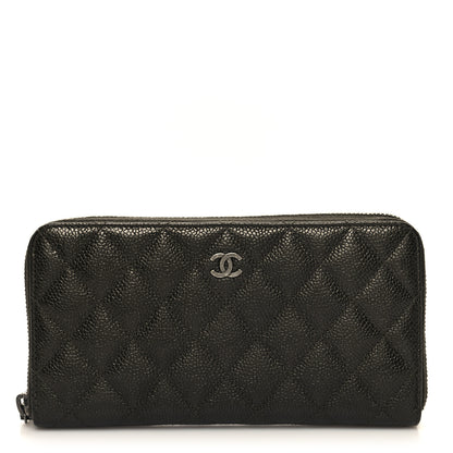 Chanel Caviar Quilted Large Gusset Zip Around Wallet Dark Charcoal 1 of 10