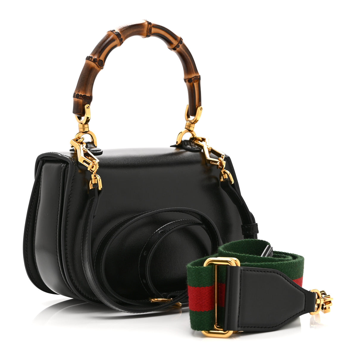 Boarded Dyana Lux Calfskin Web Monochrome Small Bamboo 1947 Top Handle Bag Black