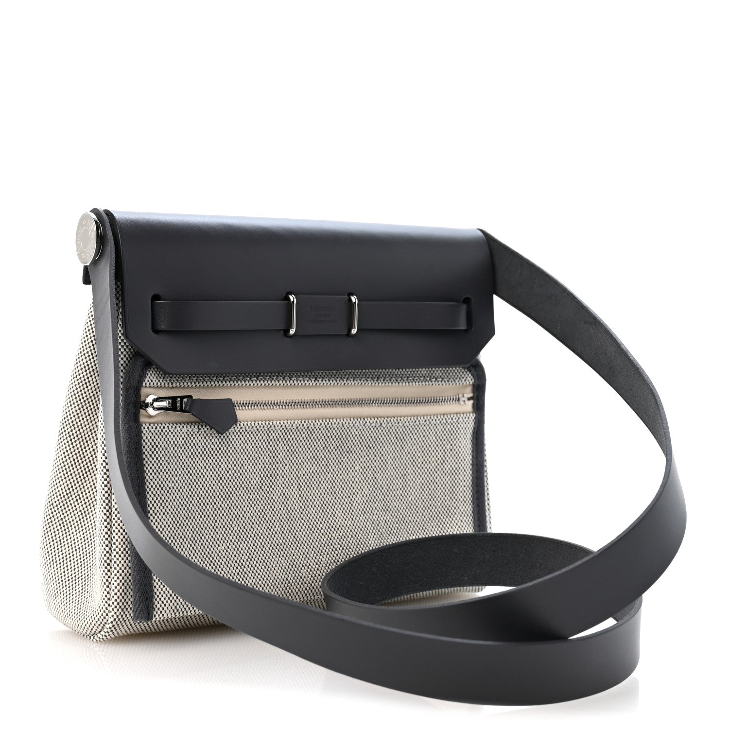 Hermes Military Toile Vache Hunter Herbag Zip Retourne 20 Ecru Ardoise 3 of 14