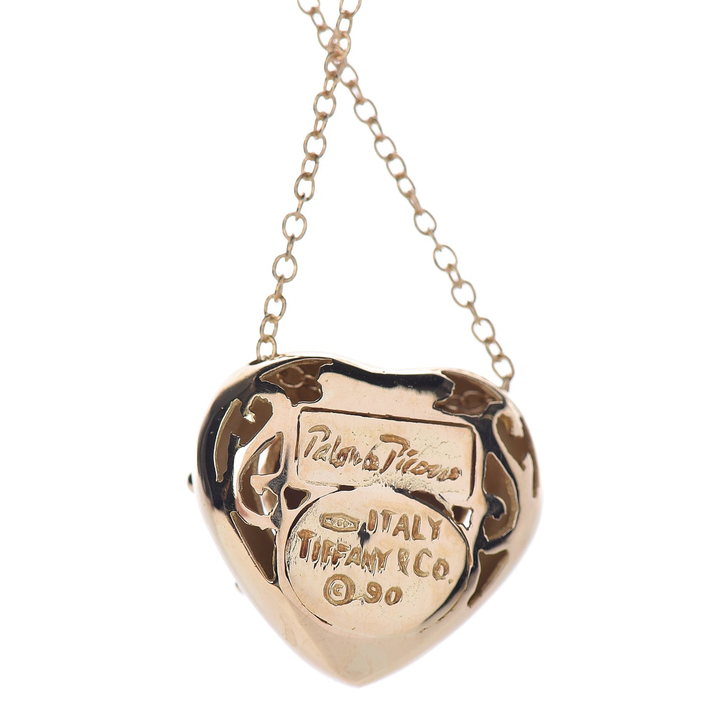 18K Yellow Gold Paloma Picasso Hammered Heart Pendant Necklace