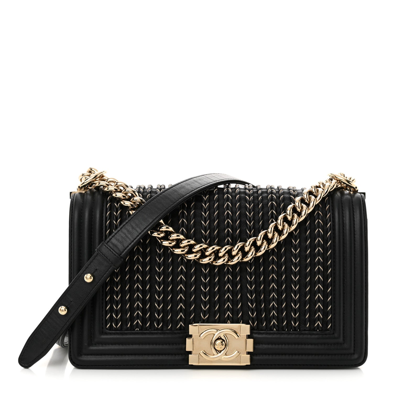Chanel Calfskin Braided Medium Boy Flap Black 1 of 14