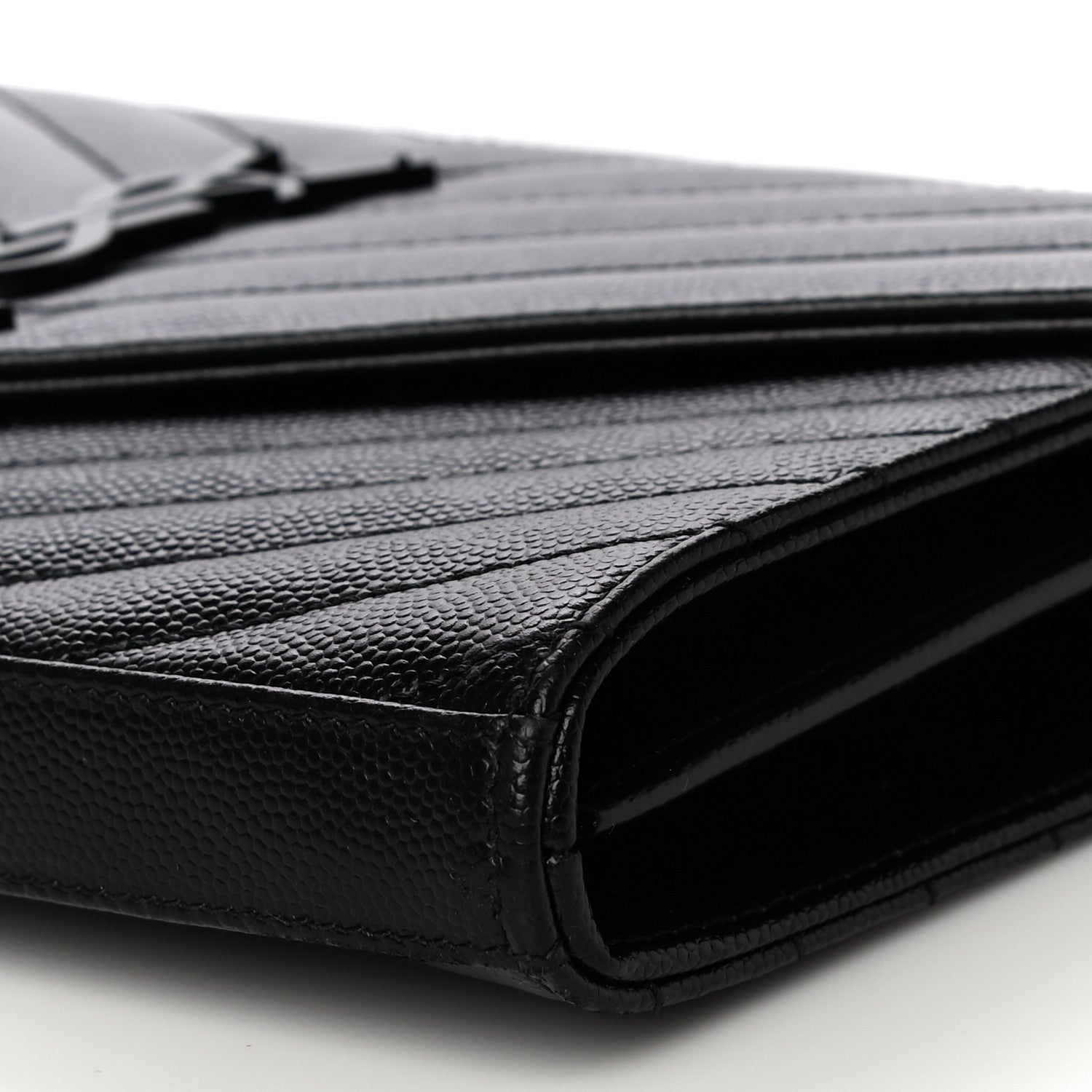 Saint Laurent Grain De Poudre Matelasse Chevron Monogram Chain Wallet Black 10 of 10