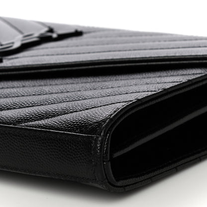 Saint Laurent Grain De Poudre Matelasse Chevron Monogram Chain Wallet Black 10 of 10
