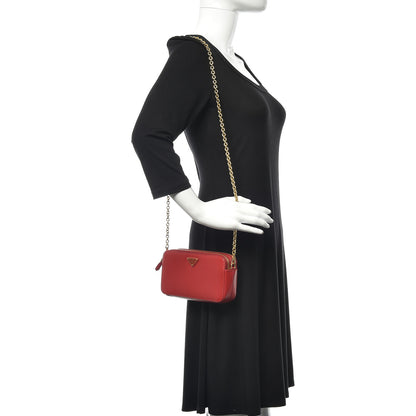 Prada Saffiano Lux Mini Double Zip Chain Crossbody Bag Fuoco 2 of 9