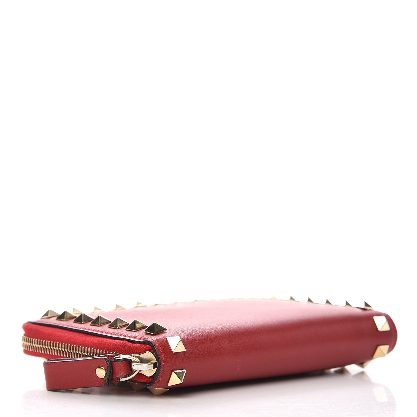 Calfskin Medium Rockstud Organizer Zip Around Wallet Rosso Valentino