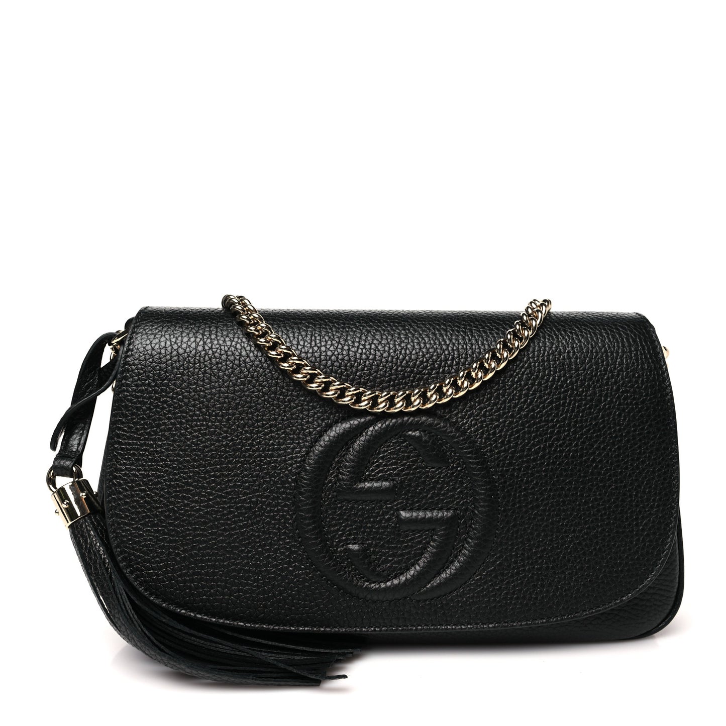 Pebbled Calfskin Medium Soho Flap Crossbody Black