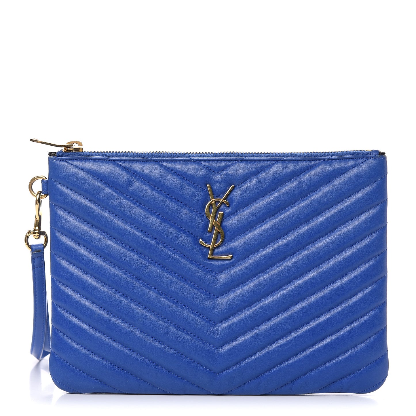 Calfskin Matelasse Chevron Monogram A5 Wristlet Blue Majorelle