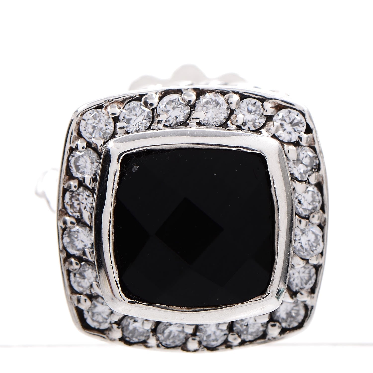 David Yurman Sterling Silver Diamond Black Onyx 7mm Albion Earrings 3 of 5