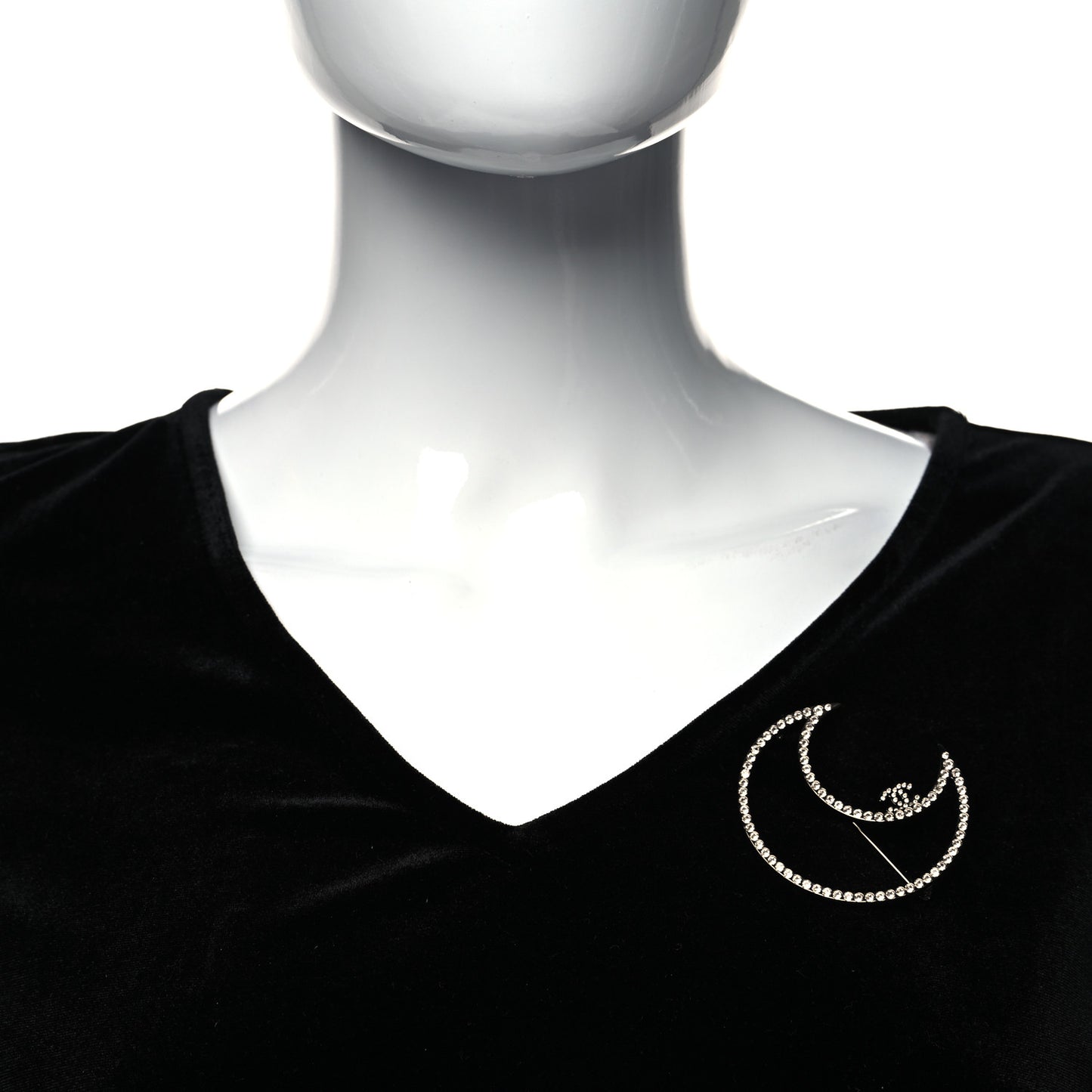 Crystal CC Moon Brooch Silver