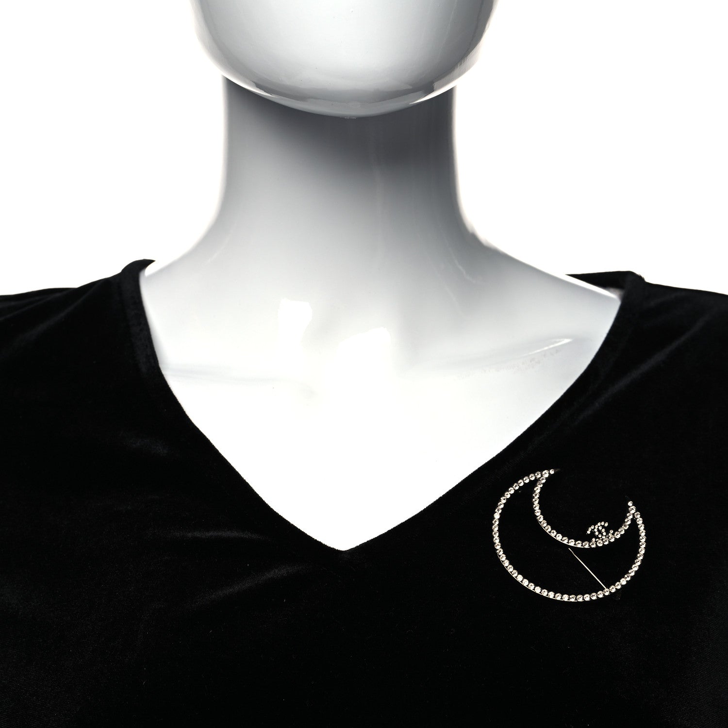 Chanel Crystal CC Moon Brooch Silver 2 of 4