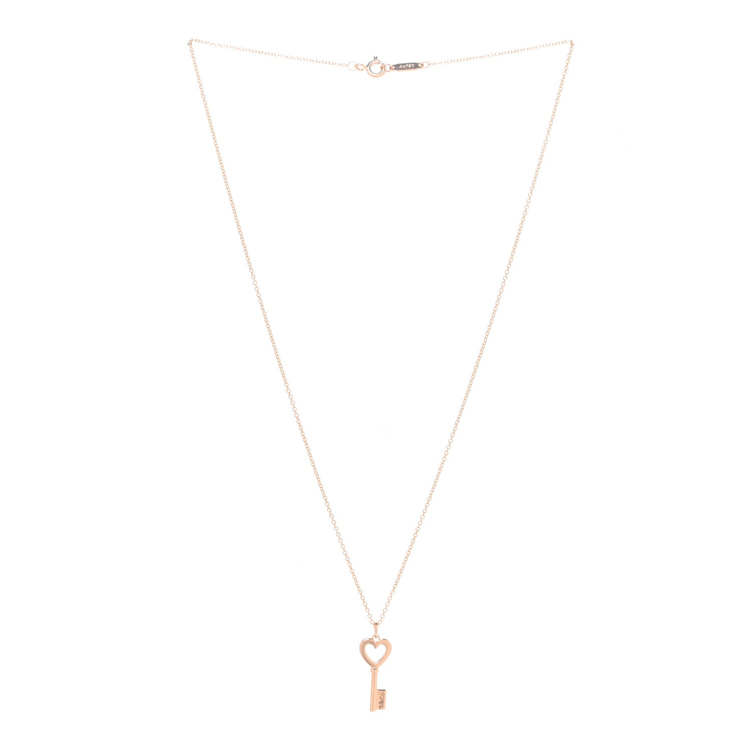 Tiffany 18K Rose Gold Mini Heart Key Pendant Necklace 3 of 5