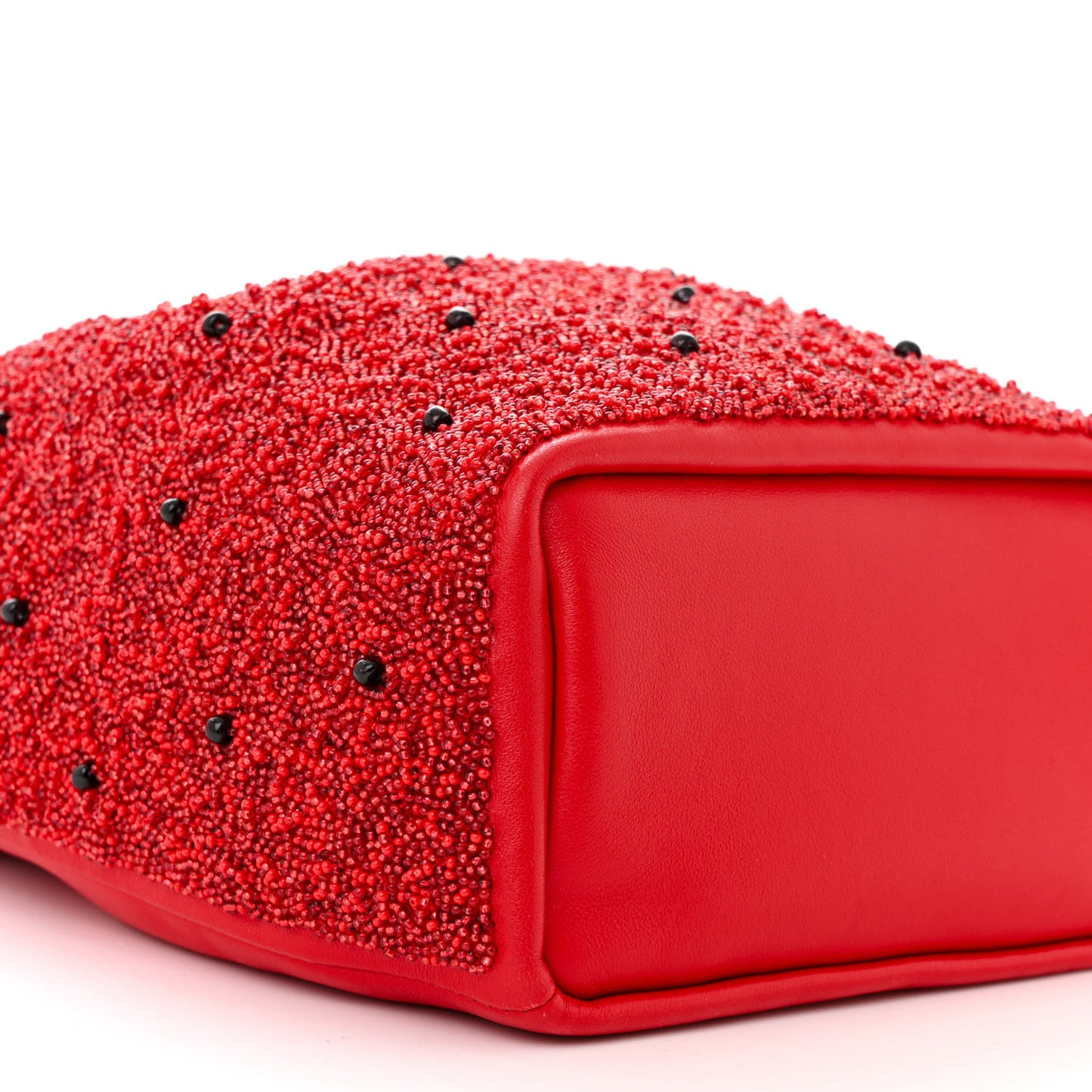Buttery Nappa Beaded Mini Squeeze Fruit Shoulder Bag Red