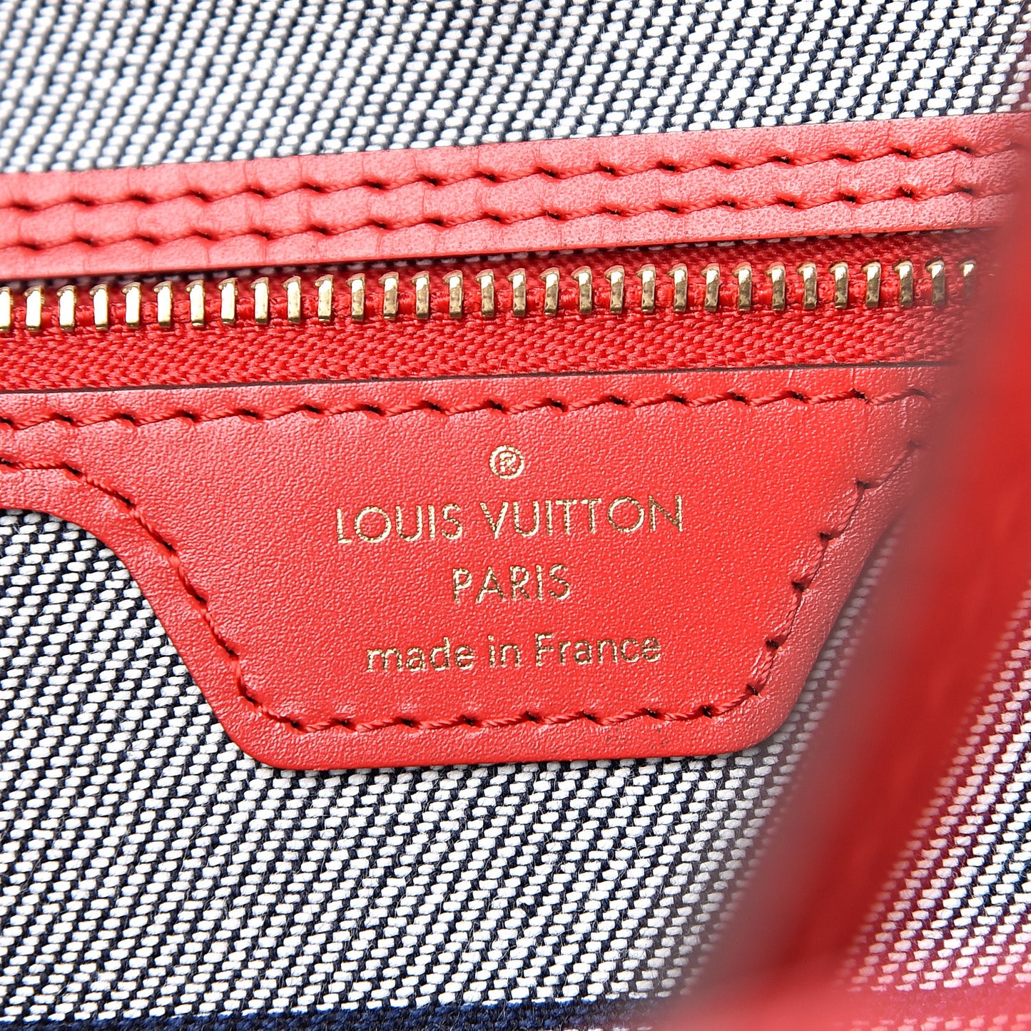 Denim Damier Monogram Patchwork Neverfull Blue Rouge