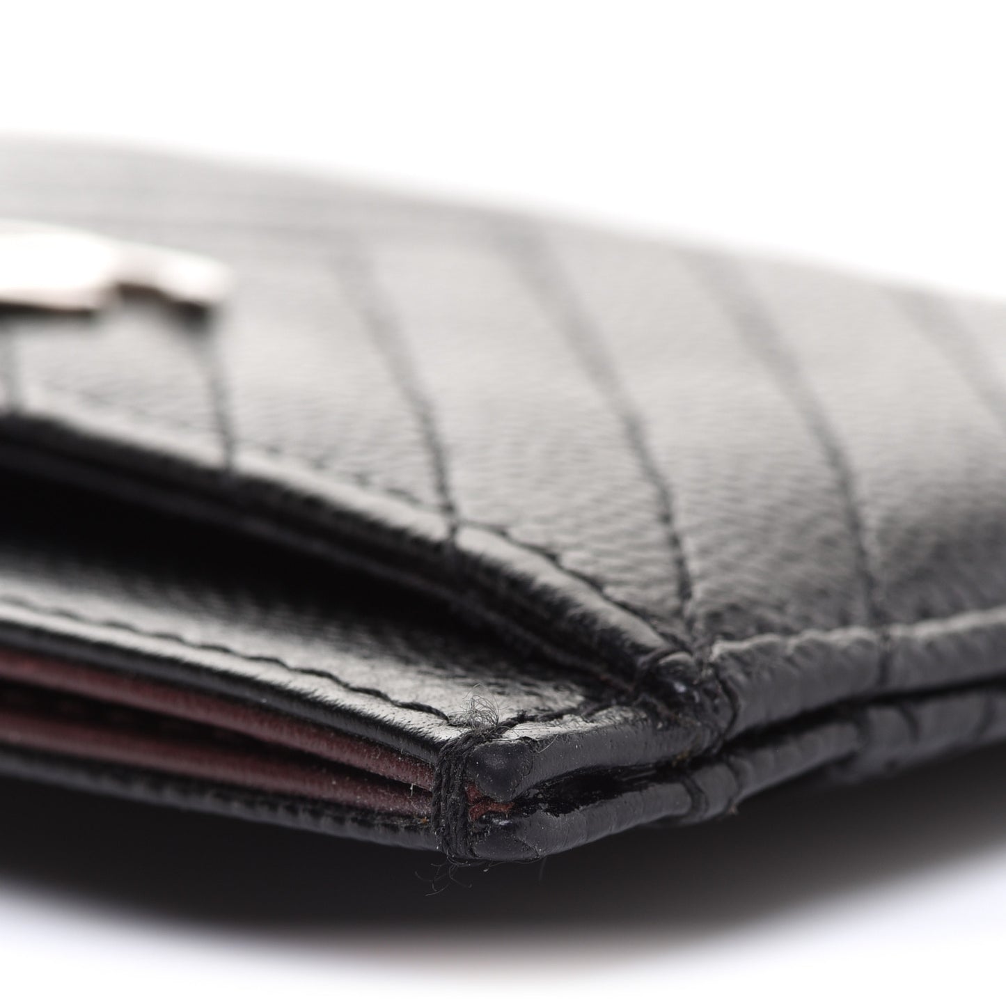 Caviar Chevron Quilted Card Holder Black