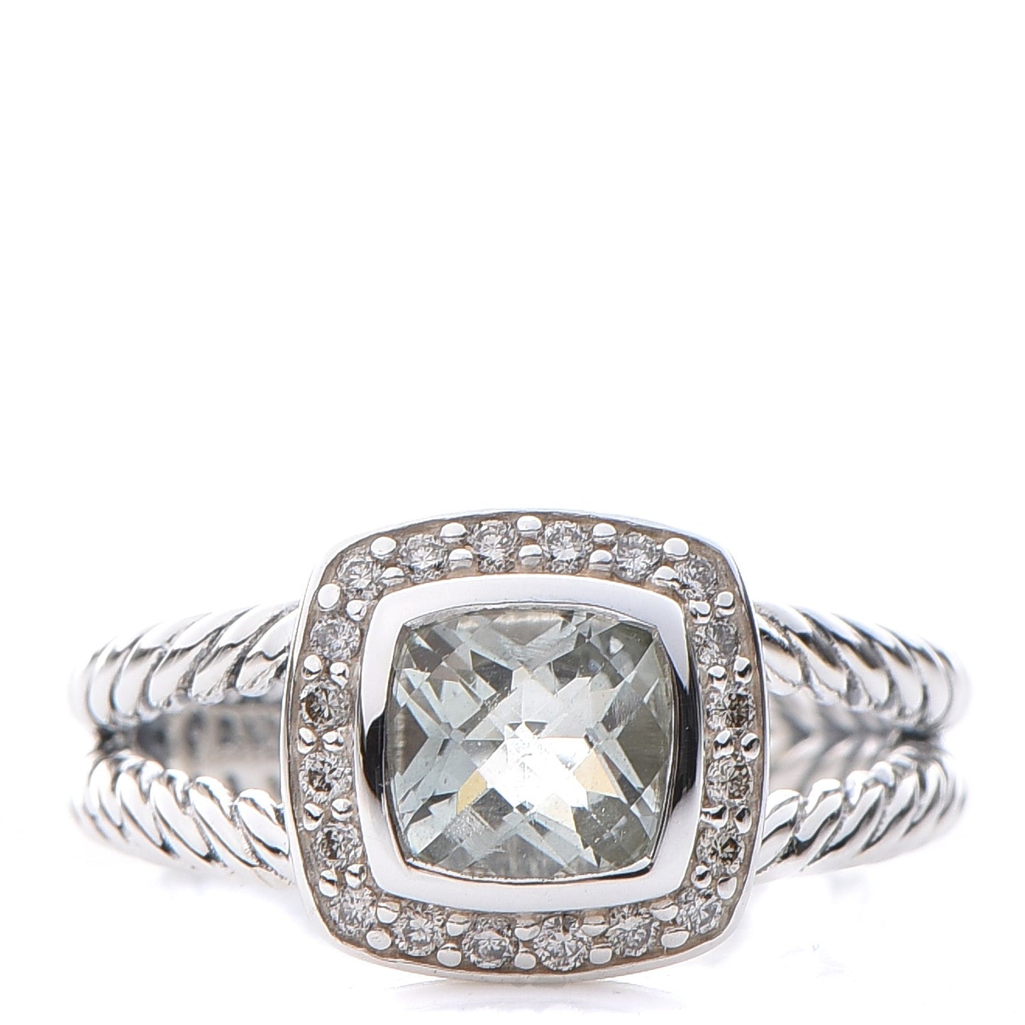 Sterling Silver Diamond Prasiolite 7mm Petite Albion Ring 54 7