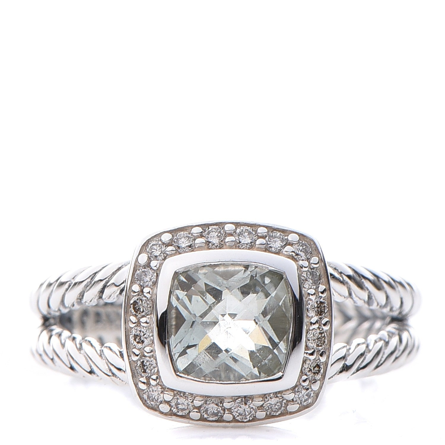 David Yurman Sterling Silver Diamond Prasiolite 7mm Petite Albion Ring 54 7 1 of 5