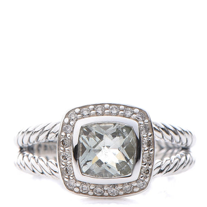David Yurman Sterling Silver Diamond Prasiolite 7mm Petite Albion Ring 54 7 1 of 5