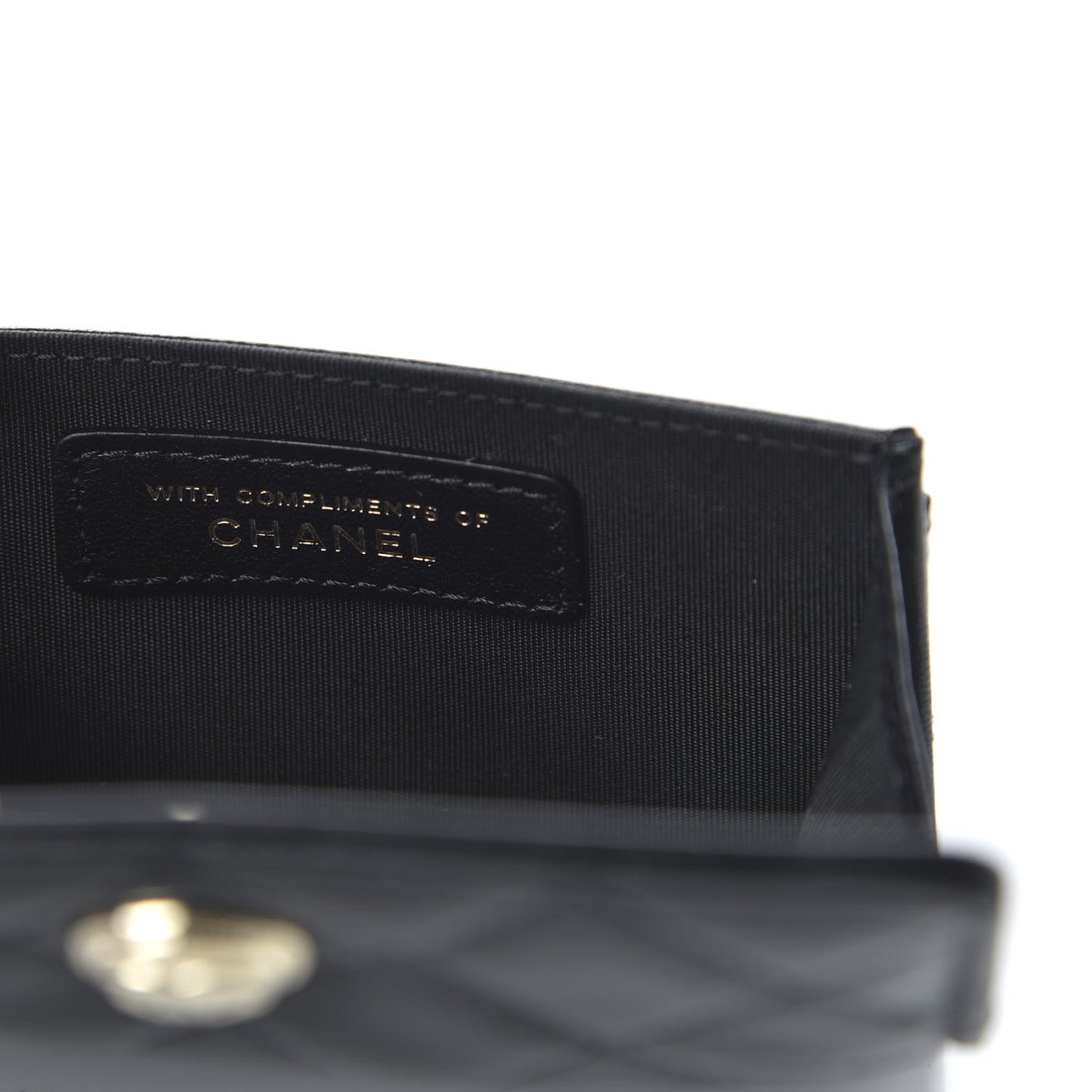 Lambskin Quilted CC Button Flap Card Holder Black