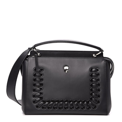 Fendi Vitello Baltico Dolce Shiny Nappa Lace Up DotCom Satchel Black Blue 1 of 17