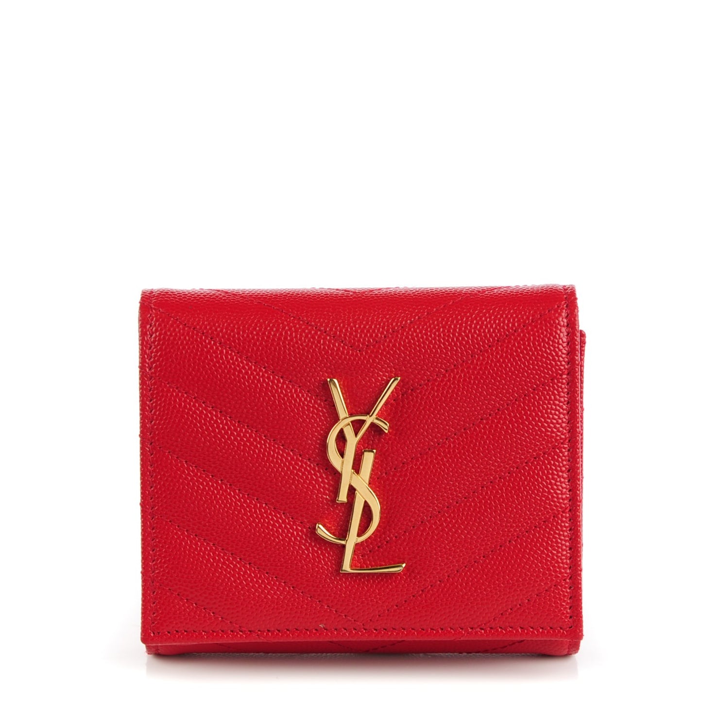 Grain De Poudre Matelasse Chevron Monogram Compact Wallet Red