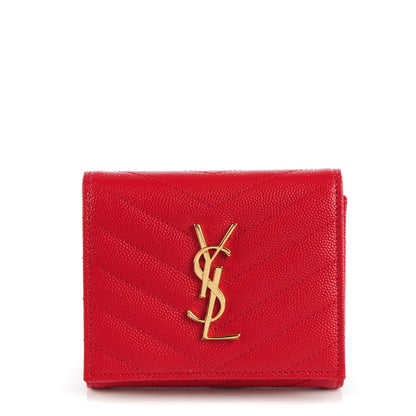 Saint Laurent Grain De Poudre Matelasse Chevron Monogram Compact Wallet Red 1 of 5