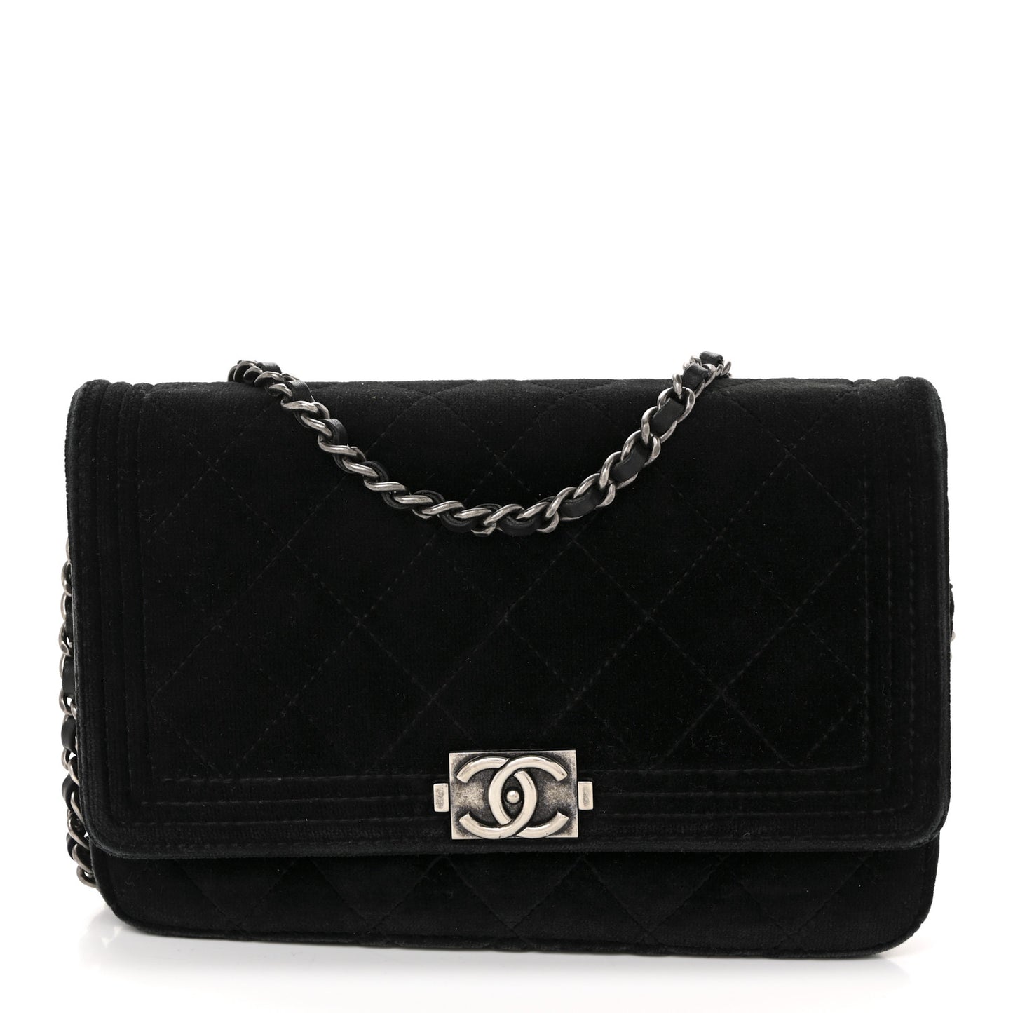 Velvet Quilted Boy Wallet On Chain WOC Black
