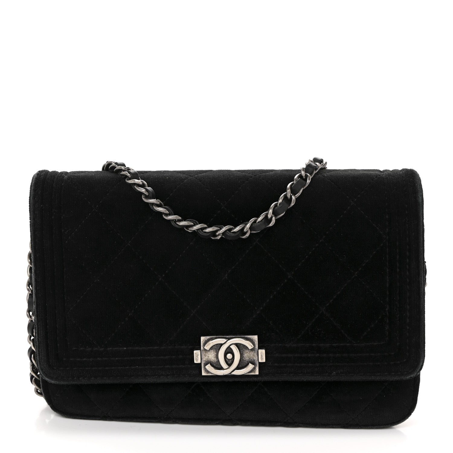 Chanel Velvet Quilted Boy Wallet On Chain WOC Black 1 of 15