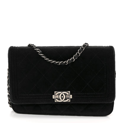Chanel Velvet Quilted Boy Wallet On Chain WOC Black 1 of 15