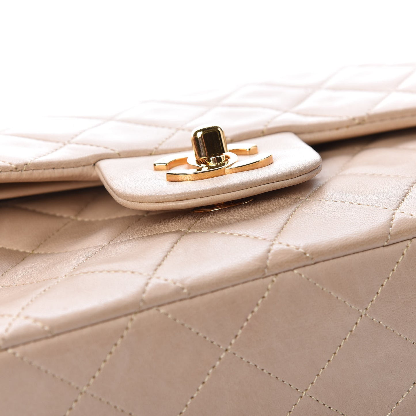 Lambskin Quilted Small Double Flap Beige
