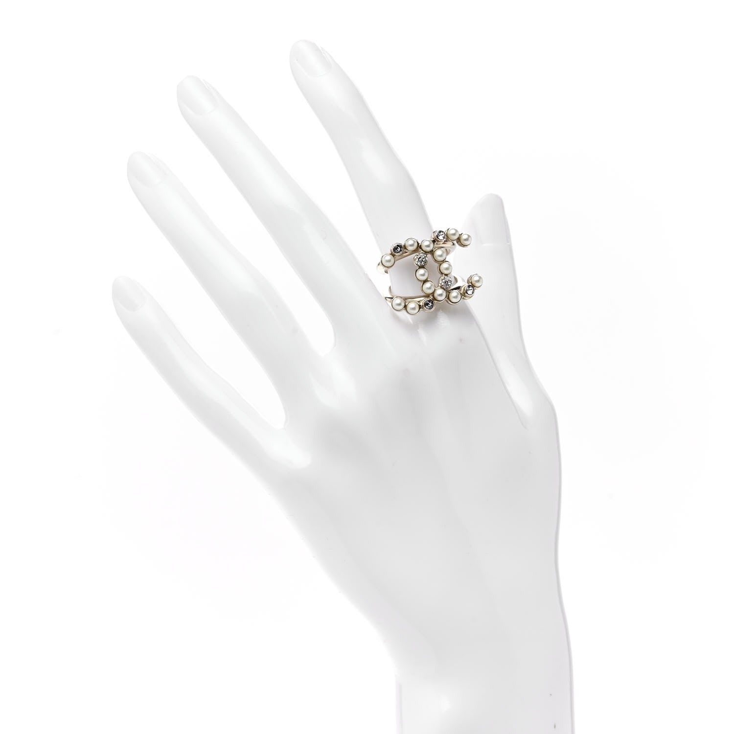Chanel Crystal Pearl CC Ring 6.5 Gold 2 of 4