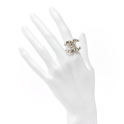 Chanel Crystal Pearl CC Ring 6.5 Gold 2 of 4