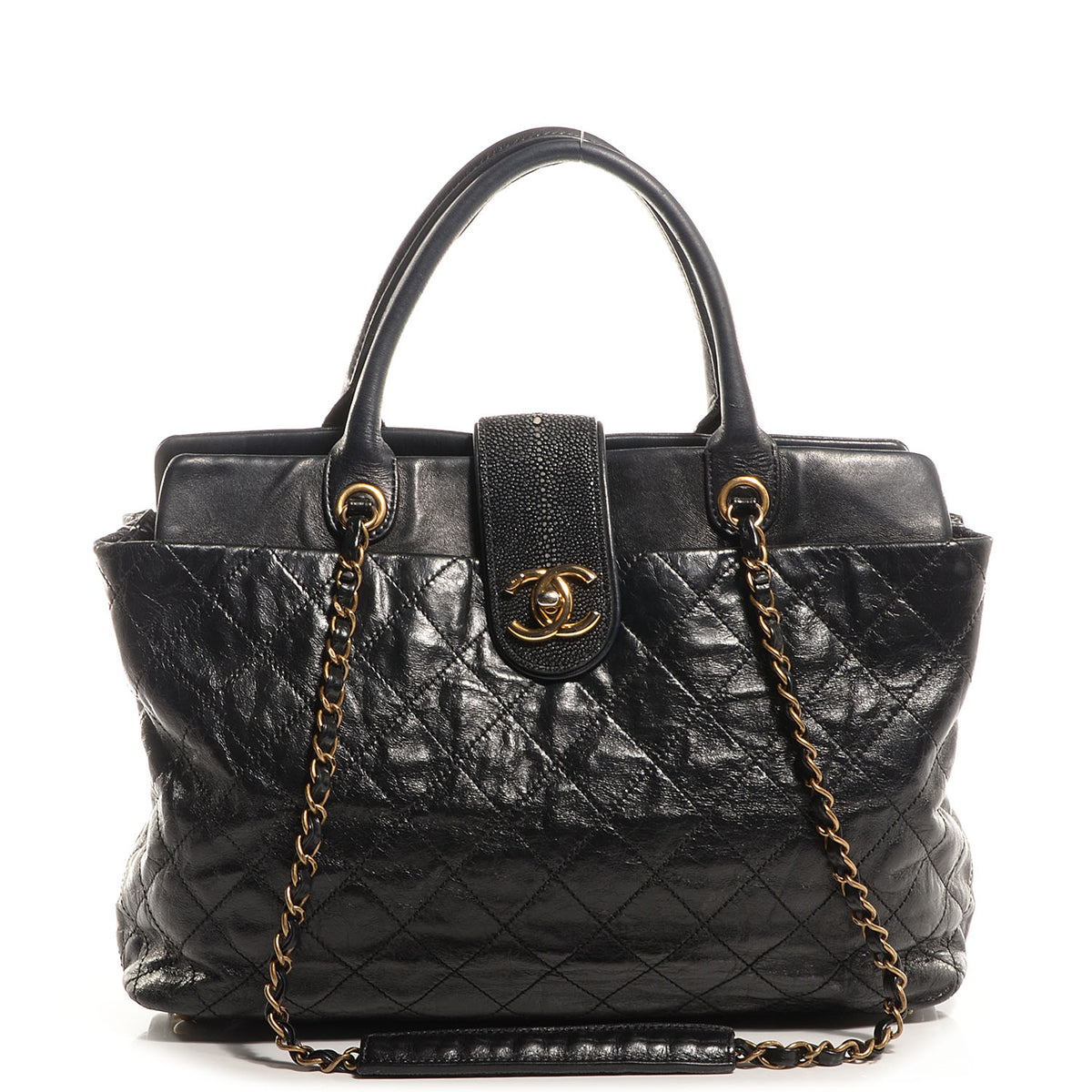 Chanel Stingray and Glazed Calfskin Bindi CC Large Tote Black 1 of 7