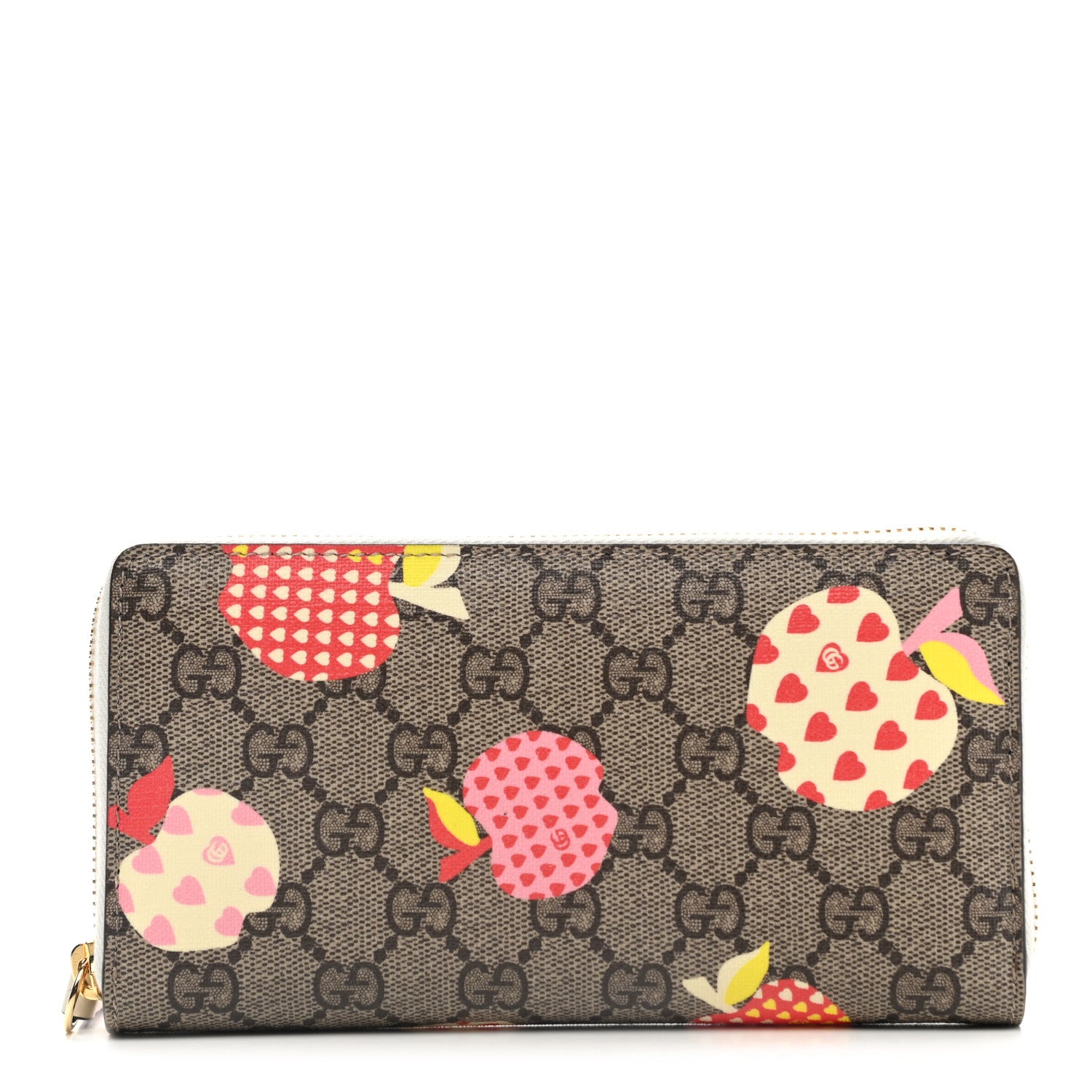 Gucci GG Supreme Monogram Les Pommes Zip Around Wallet Beige Multicolor Mystic White 1 of 9