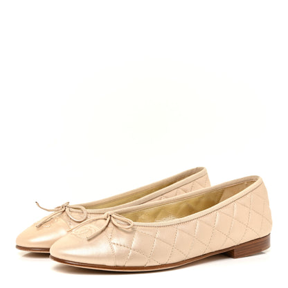 Chanel Iridescent Lambskin Quilted CC Cap Toe Ballerina Flats 38.5 Beige 3 of 16