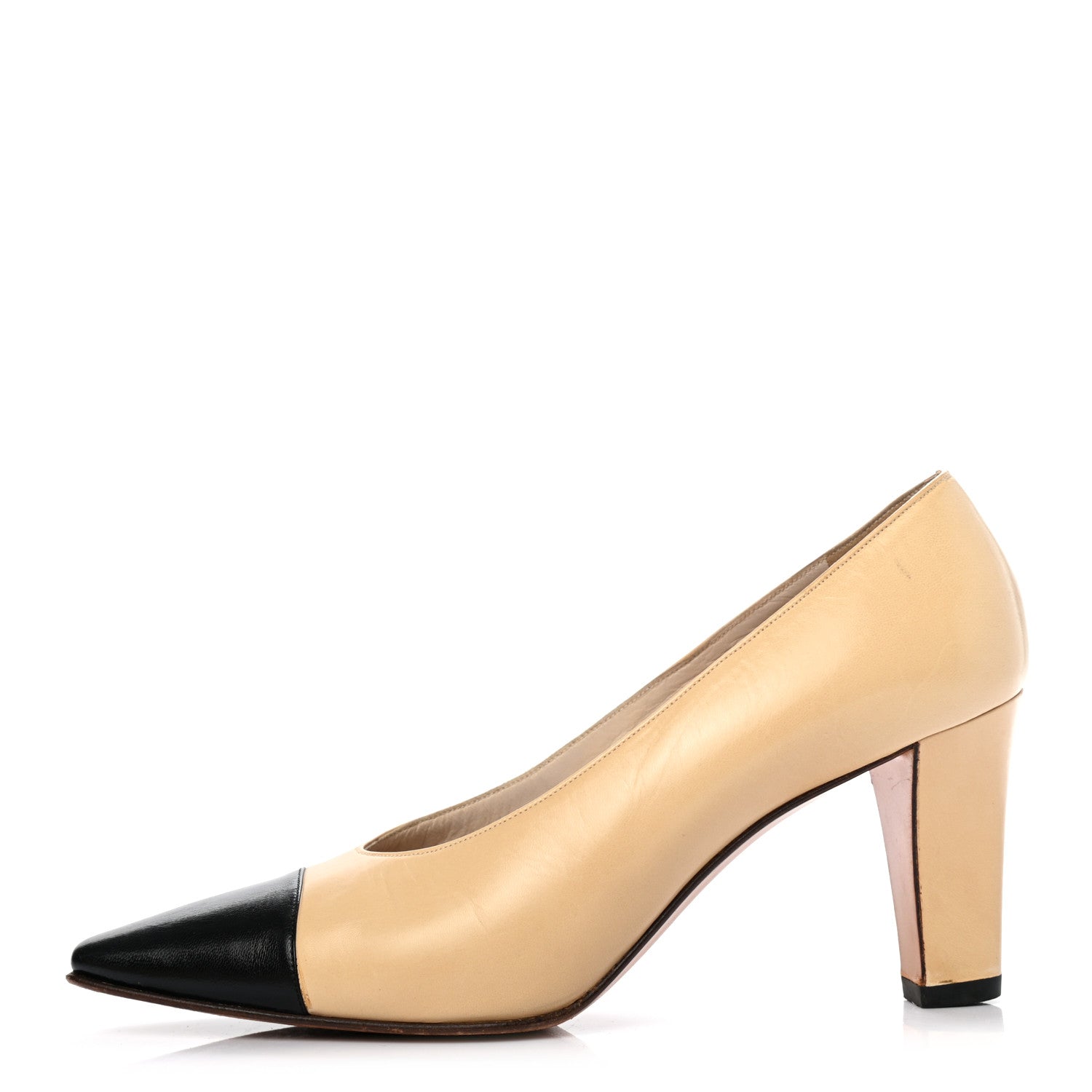 Chanel Lambskin Cap Toe CC Pumps 39 Beige Black 1 of 8