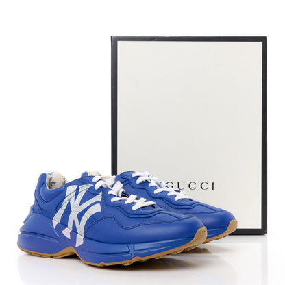 Gucci X MLB Calfskin NY Yankees Mens Rhyton Sneakers 8 Electric Blue 14 of 14