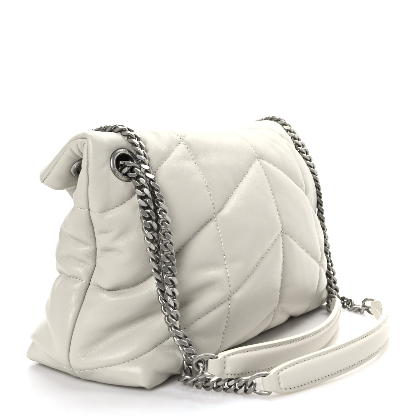 Lambskin Quilted Small Loulou Puffer Monogram Chain Satchel Blanc Vintage