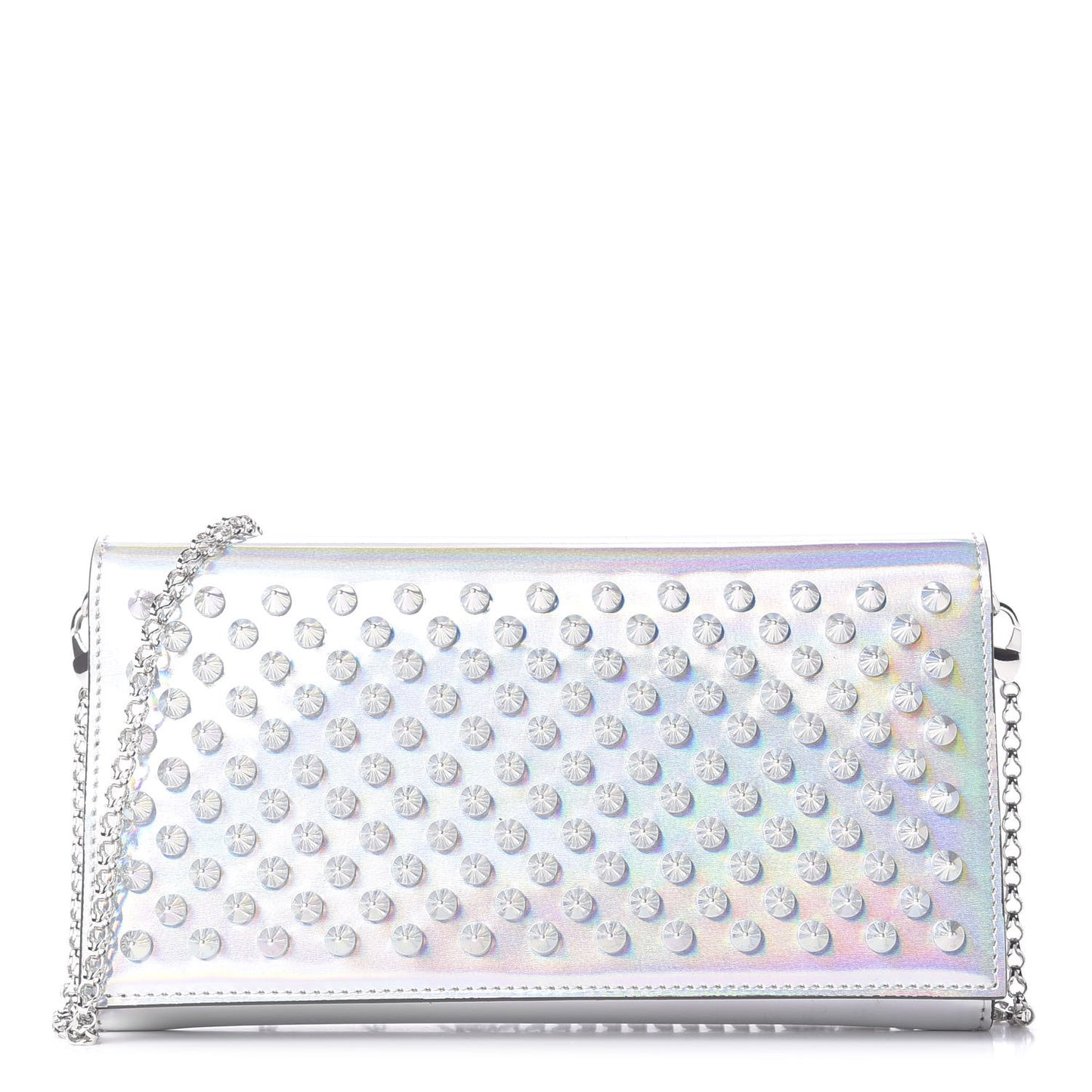 Calfskin Glitter Givre Spikes Boudoir Chain Wallet Perle Platine